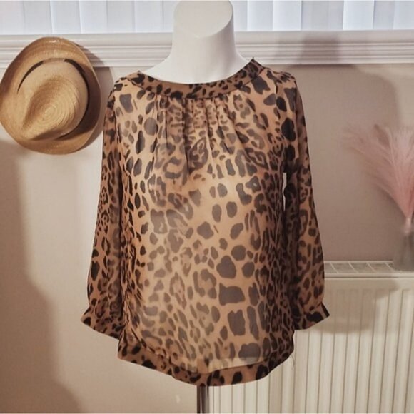 Vintage Y2K REBEL Cheetah Animal Print Tunic Peep Hole Back Sheer Top- XS - Picture 3 of 11